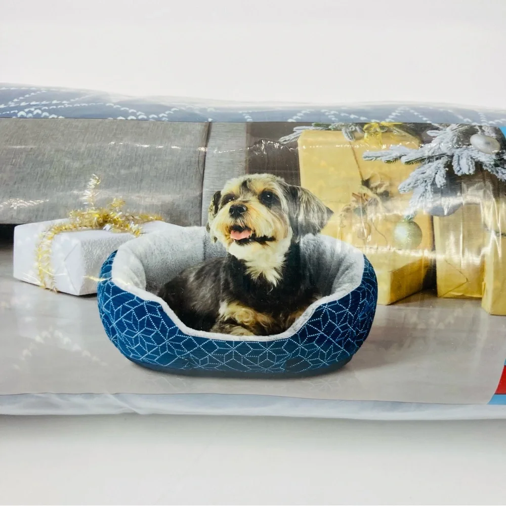 Vibrantlife Round Cuddler Pet Bed Small 6x19” Blue White Snowflake Pattern